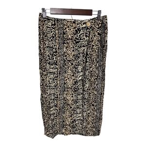 Ninon de Lenclos Vintage‎ Black Beige Abstract Print Rayon Skirt Women's 11/12